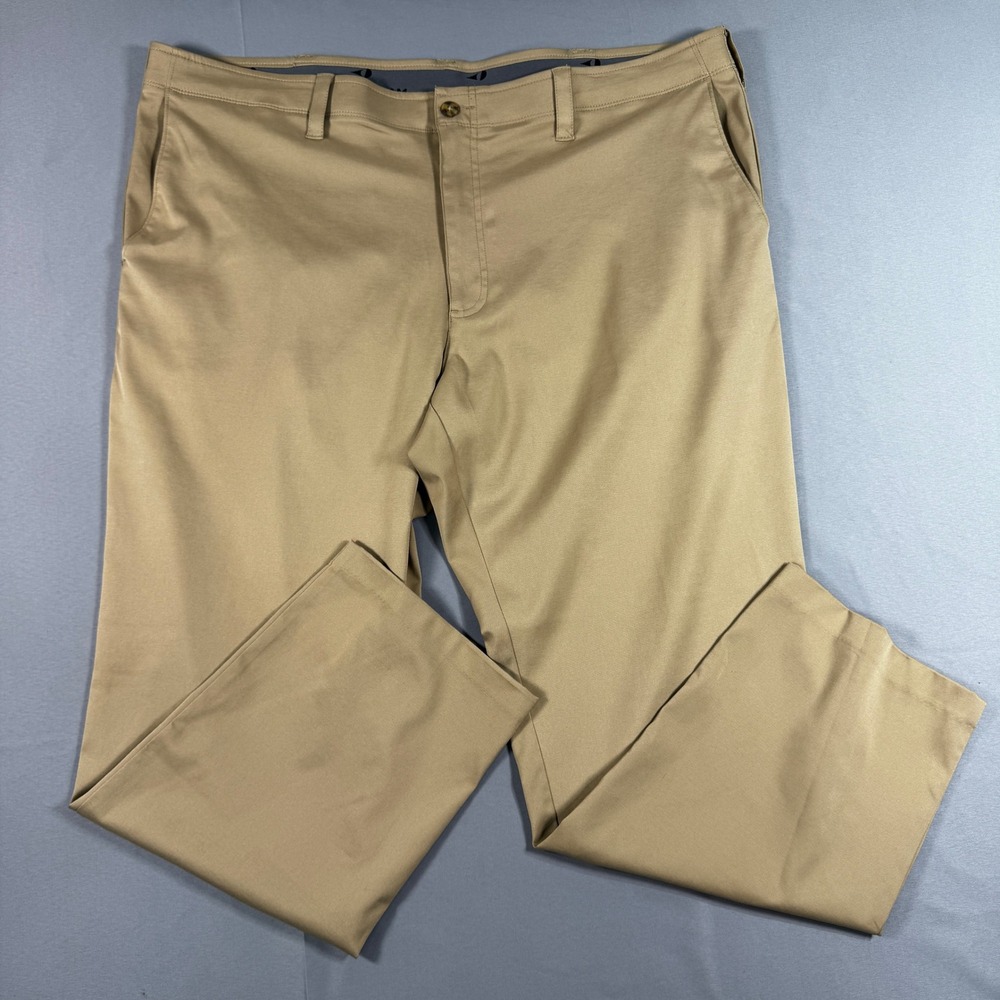 Grand Slam Mens Golf Pants Khaki Tan Performance Stretch Flat Front 42x30 *Note